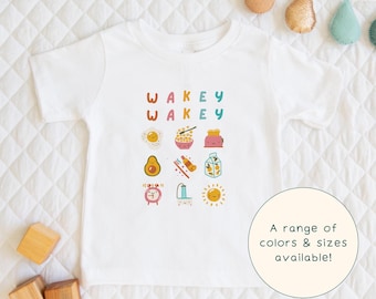 Wakey Wakey | Cute Children's Retro Morning Routine Breakfast Themed T-Shirt Gift For Kids & Morning Lover Short Sleeve Cute Baby Onesie®