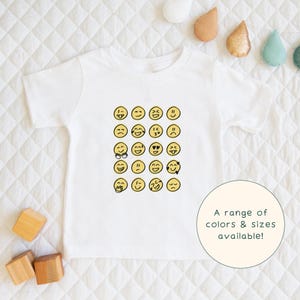 Carte des sentiments Emoji | T-shirt, sweat-shirt et manches courtes Emoji sur le thème des émotions et des sentiments mignons pour enfants, cadeau grenouillère pour bébé