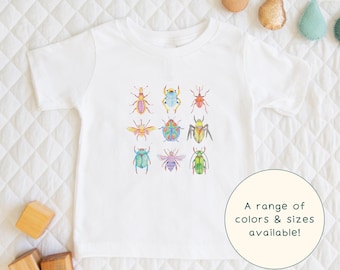 Bugs Grid | Cute Children's Watercolor Insects Colorful Critters Nature Themed T-Shirt Gift For Kids & Short Sleeve Cute Baby Onesie®