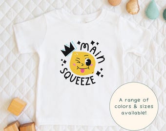 Main Squeeze | Children's Cute Punny Lemon Fruit-Themed Citrus Graphic T-Shirt & Short Sleeve Cute Baby Onesie® Gift For Kids
