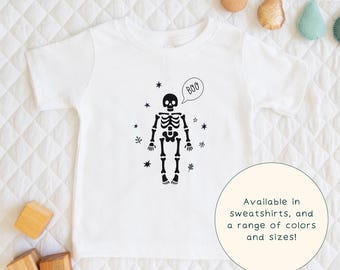 Boo Skeleton | Children's Cool Minimal Skeleton Stars Fall Autumn Graphic T-Shirt, Sweatshirt & Short Sleeve Cute Baby Onesie® Gift For Kids