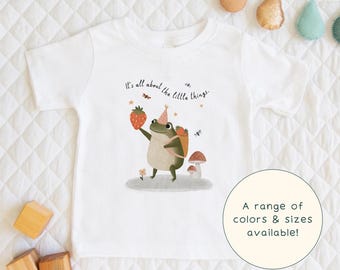 It's All About The Little Things | Cute Children's Frog Cottage Core T-Shirt Gift For Kids, Adults & Nature-Lover Short Sleeve Baby Onesie®
