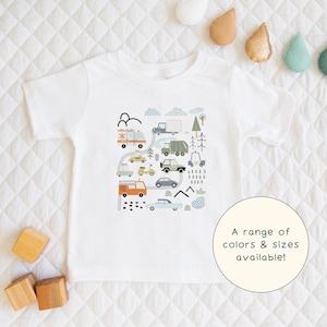 Cars | Children's Adorable Small Town Map of Vehicles Cars And Trucks Themed T-Shirt Gift For Kids & Car-Lovers Short Sleeve Baby Onesie®