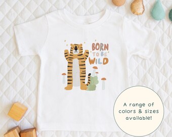 Born To Be Wild | Cute Children's Explorer Tiger In Forest Nature Scene T-Shirt Gift For Kids & Tiger Lover Short Sleeve Cute Baby Onesie®