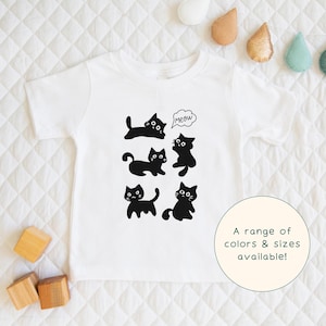 Meow | Cute Children&#39;s Silly Black Cat Kitten Poses T-Shirt Cat-Themed Gift For Kids Adult & Feline-Lover Short Sleeve Cute Baby Onesie®