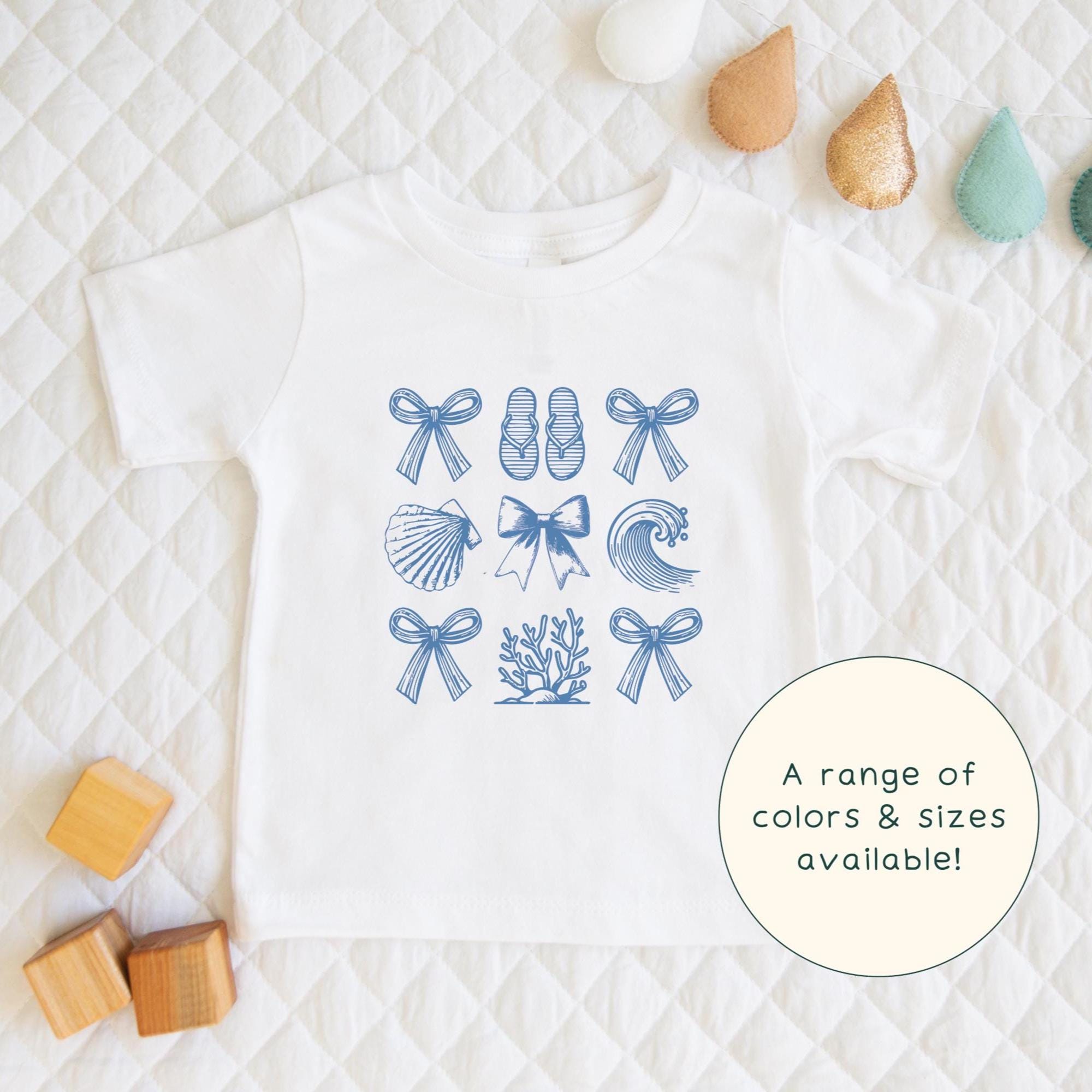 Vintage Summer Coquette | Cute Children's Vintage Blue Summer Elements Grid T-ShirtFor Kids & Summer-Lover Short Sleeve Cute Baby Onesie®