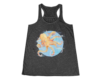 Octopus Illustration Tank | Beach Marine Life Circle Art