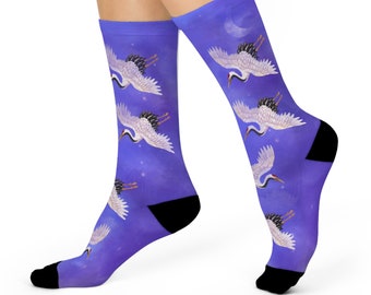 Snow Geese Crew Socks: Watercolor Bird Art, Cushioned Comfort
