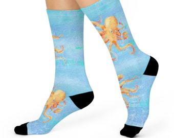 Octopus Watercolor Crew Socks: Cushioned Original Art Socks