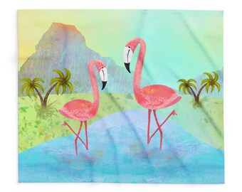 Pink Flamingo Watercolor, Arctic Fleece Blanket