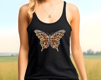Steampunk Butterfly Tank Top: Women's Retro Graphic Sleeveless Shirt