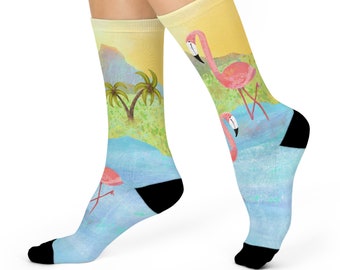 Flamingo Watercolour, calcetines acolchados, diseño con estampado integral, parte inferior cómoda y acolchada, arte original, Animalia, calcetines artísticos