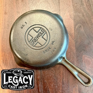 Vintage Griswold #3 Cast Iron Skillet Frying Pan Medium Block Logo Groove Handle Erie Pa - Expertly Restored Sits Flat