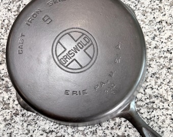 Griswold #9 Cast Iron Skillet 710 Large Block Logo EPU Smooth Bottom Restored