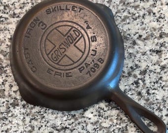 Griswold #3 Slant Logo Gusseisenpfanne 709 Heat Ring Restauriert