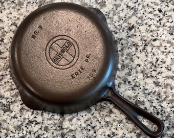 Griswold #3 Small Block Logo Cast Iron Skillet 709 Grooved Handle Restored