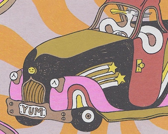 bird driving yum car silkscreen