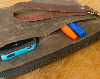 WAXED CANVAS Wrislet, Murse Men's Bag, Wallet, Small Bag with Detachable wrist Handle Optional - Dark Oak - Available in 7 colors