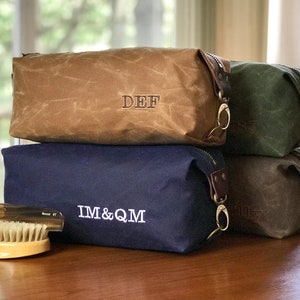 Groomsmen Gift, Personalized Toiletry Bag for Men, Waxed Canvas Dopp Kit Waterproof, Made in USA