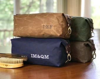 Groomsmen Gift, Personalized Toiletry Bag for Men, Waxed Canvas Dopp Kit Waterproof, Made in USA