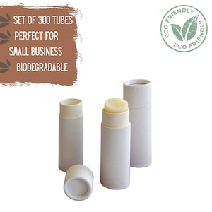 300 tubos de bálsamo labial ecológicos, 0,3 oz, 8,5 g, envase de cosméticos push up de papel blanco a granel, embalaje sostenible al por mayor