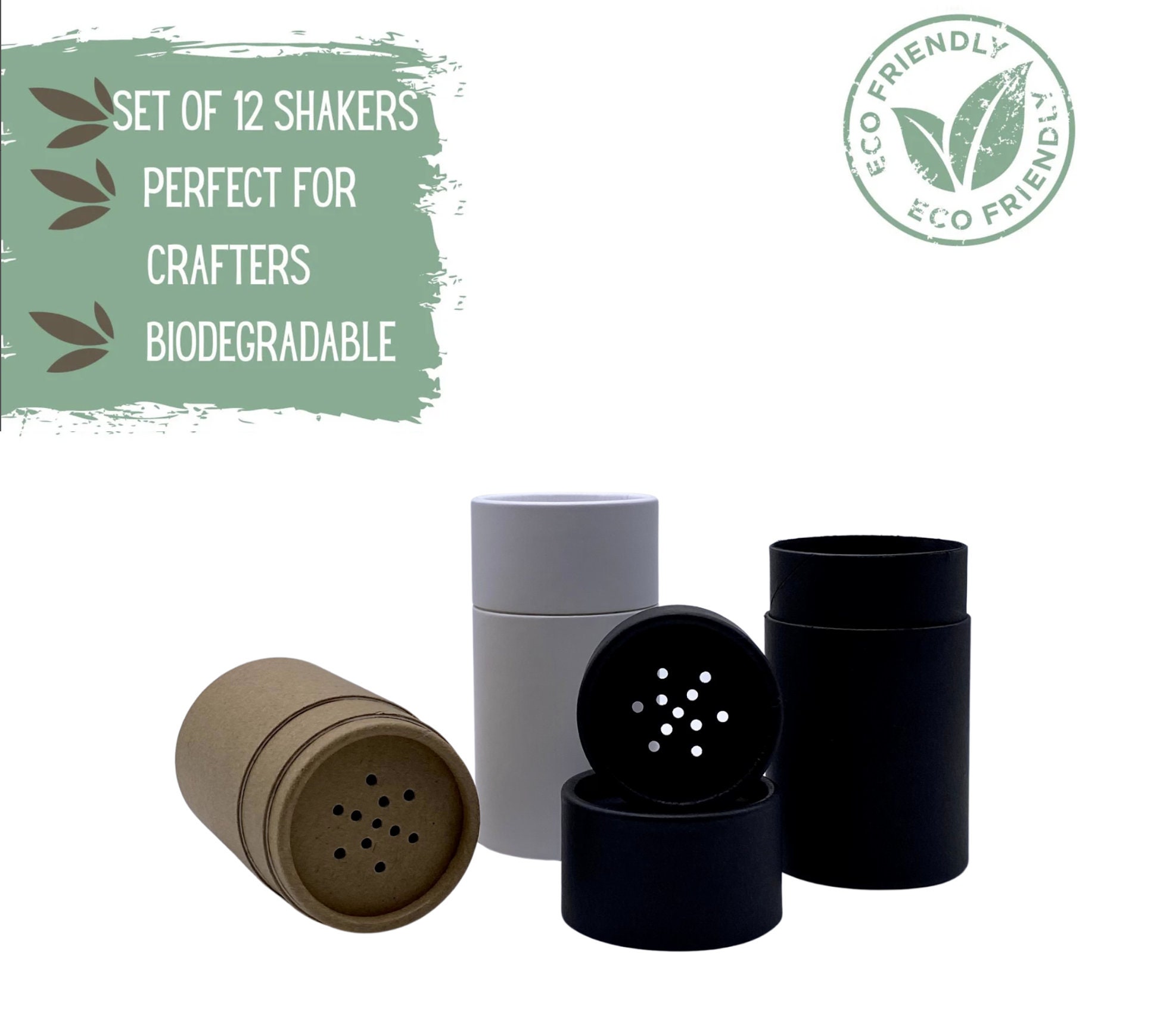 12 Powder Jars with Sifter, 2oz 60g - Eco Friendly Packaging for Food and Cosmetics, Eco Packaging, Biodegradable Packaging for Dry Shampoo