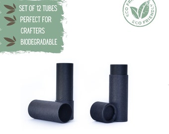 12 Eco Friendly Lip Balm Tubes .3oz 8.5g, Home Crafter Black Paper Cardboard Push-Up Lipstick or Chapstick Container