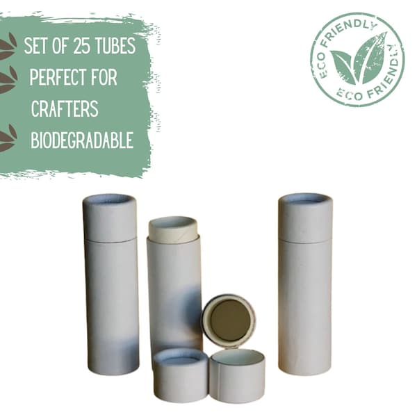 25 tubes de baume à lèvres respectueux de l'environnement 0,3 oz 8,5 g, tube de papier kraft blanc pour rouge à lèvres, rouge à lèvres ou baume à lèvres, parfum solide