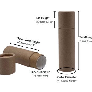 May include: A brown cardboard tube with a lid. The tube is 2-7/8 inches tall and has an outer diameter of 13/16 inches. The inner diameter is 5/8 inches. The lid is 13/16 inches tall.