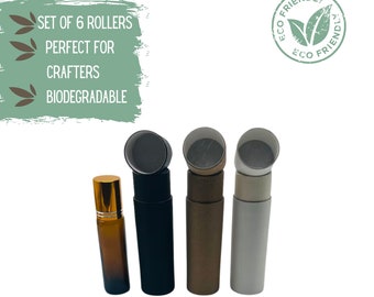 6 10ml Oil Rollers + Protective Tubes for Perfume or Essential Oil Aromatherapy, Eco Friendly Glass Bottles, Roll On Travel Perfume Bottles