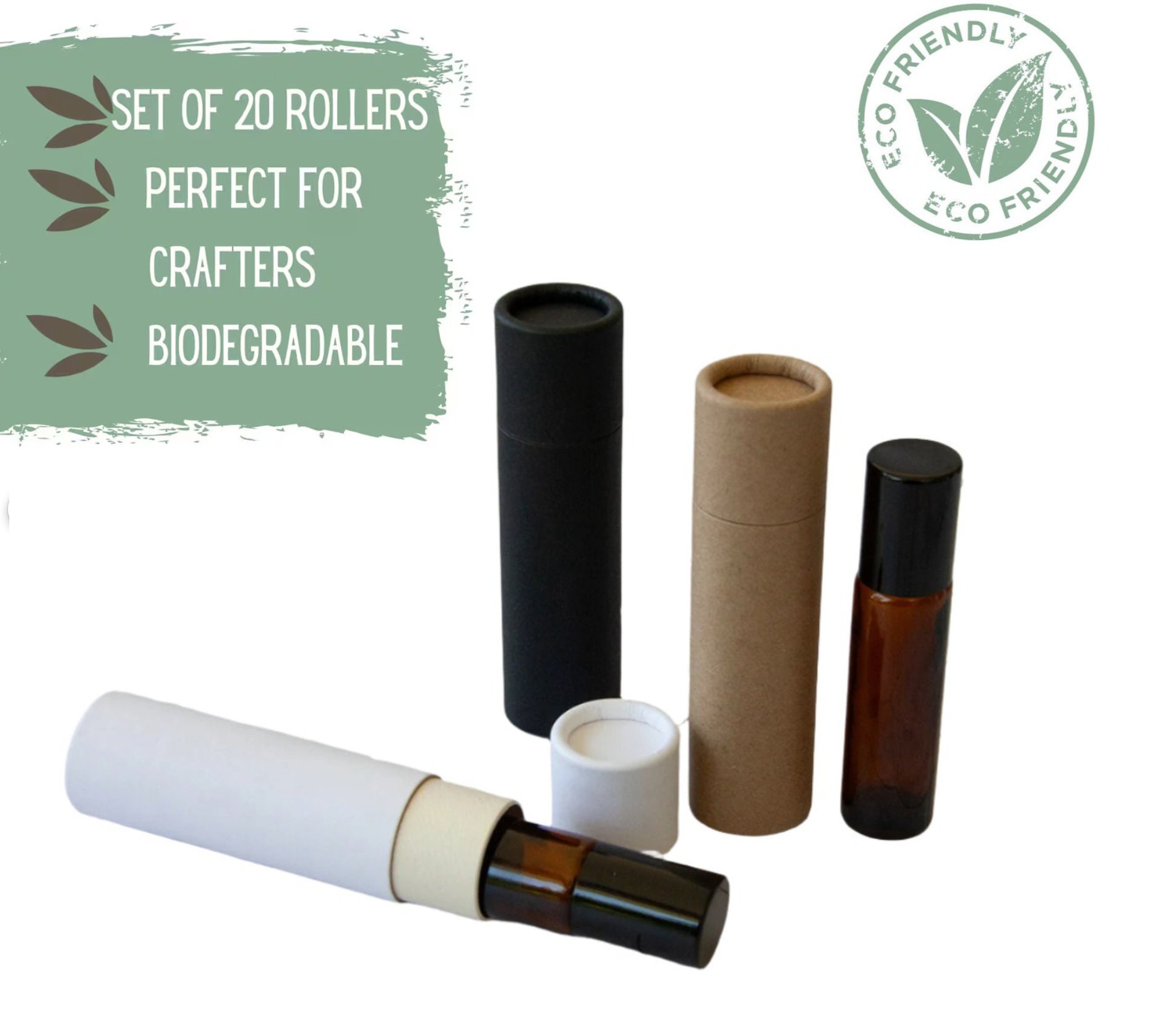 20 10ml Oil Rollers + Protective Tubes for Perfume or Essential Oil Aromatherapy, Eco Friendly Glass Bottles, Roll On Travel Perfume Bottles