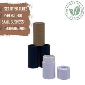 50 tubos cortos de lápiz labial ecológicos de 0,2 oz y 5 g, Tubo de lápiz labial o bálsamo labial sostenible, Envase de cosméticos push-up de cartón compostable