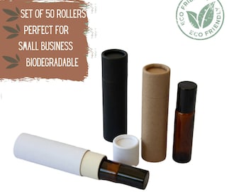 50 10ml Oil Rollers + Protective Tubes for Perfume or Essential Oil Aromatherapy, Eco Friendly Glass Bottles, Roll On Travel Perfume Bottles