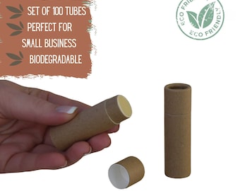 100 tubos de bálsamo labial ecológicos, 0,3 oz, 8,5 g, envase cosmético push up de papel Kraft a granel, embalaje ecológico compostable al por mayor