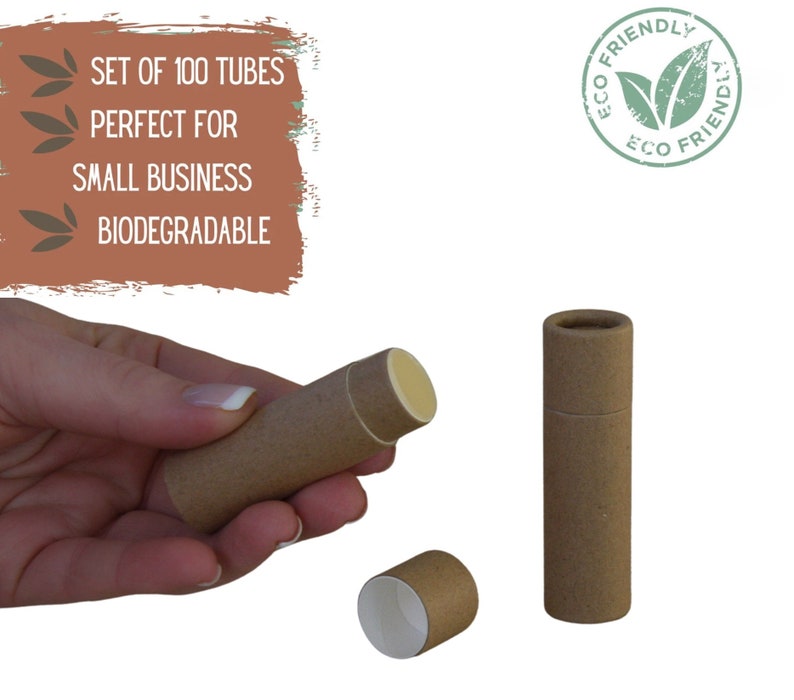 100 Eco Friendly Lip Balm Tubes .3oz 8.5g, Bulk Kraft Paper Push Up Cosmetic Container, Wholesale Compostable Eco Friendly Packaging image 1