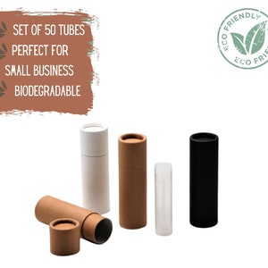 50 Eco Friendly Lipstick Tubes 1oz 30g, Cardboard Push-Up Cosmetics Containers for Chapstick, Lip Balm, Sustainable Kraft Paper Tubes