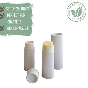 25 tubos de bálsamo labial ecológicos, 0,3 oz, 8,5 g, tubo de papel kraft blanco para lápiz labial, lápiz labial o bálsamo labial, perfume sólido