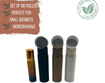 100 10ml Oil Rollers + Protective Tubes for Perfume or Essential Oil Aromatherapy, Eco Friendly Glass Bottles, Roll On Travel Perfume Bottle