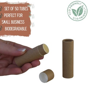 50 tubos de bálsamo labial ecológicos, 0,3 oz, 8,5 g, contenedor de cosméticos push-up de papel Kraft sostenible, embalaje reciclable para pequeñas empresas