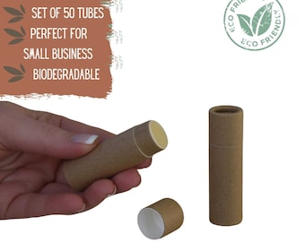 50 Eco Friendly Lip Balm Tubes .3oz 8.5g, Sustainable Kraft PaperPush-Up Cosmetics Container, Small Business Recyclable Packaging