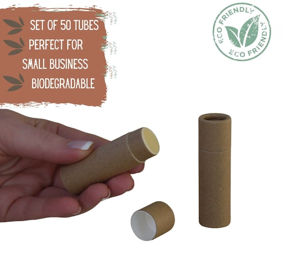 50 Eco Friendly Lip Balm Tubes .3oz 8.5g, Sustainable Kraft PaperPush-Up Cosmetics Container, Small Business Recyclable Packaging