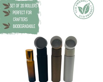 20 10ml Oil Rollers + Protective Tubes for Perfume or Essential Oil Aromatherapy, Eco Friendly Glass Bottles, Roll On Travel Perfume Bottles