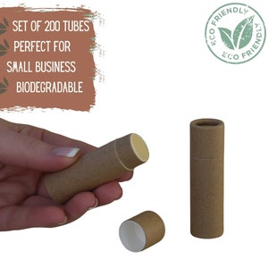 200 tubos de bálsamo labial ecológicos, 0,3 oz, 8,5 g, lápiz labial sostenible o tubo de lápiz labial, contenedor push-up de cartón de papel kraft de perfume sólido