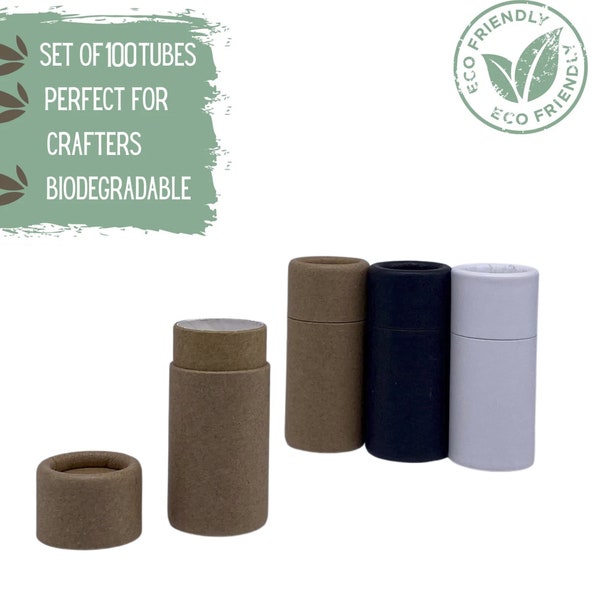 100 Eco Lip Balm Tubes .25oz 7g, Wholesale Kraft Paper Push Up Cosmetics Container, Bulk Sustainable Packaging