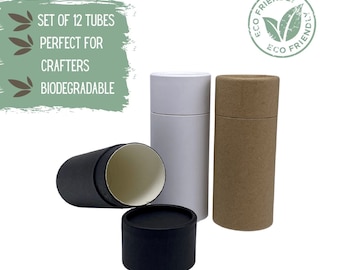 12 tubos de bálsamo ecológico 2,5 oz 70 g - Tubos push up compostables para desodorante natural y cosméticos, embalaje ecológico - 2,5 onzas 70 ml