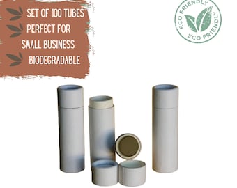 100 Eco Friendly Lip Balm Tubes .3oz 8.5g, Bulk White Cardboard Push-Up Cosmetic Container for Lipstick or Chapstick