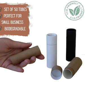 50 tubos push up ecológicos de 0,5 oz y 15 g para lápiz labial o bálsamo labial, contenedor de cosméticos compostable de cartón de papel kraft sostenible