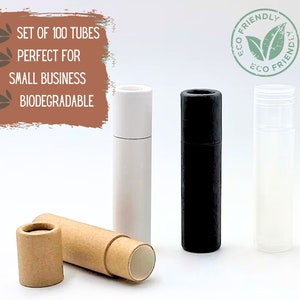 100 Eco Packaging Lip Balm or Lipstick Tubes, .2oz 5g Cardboard Push Up Tube, Cosmetic Eco Friendly Product Packaging