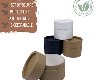 50 Biodegradable Jars 2oz 60g - Lotion or Body Butter Pot, Compostable Jars for Face Cream and Cosmetics, Eco Packaging