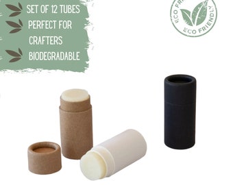 12 Eco Friendly Lip Balm Tubes .25oz 7g, Home Craft DIY Kraft Cardboard Push-Up Cosmetics Container, Sustainable Small Business Packaging